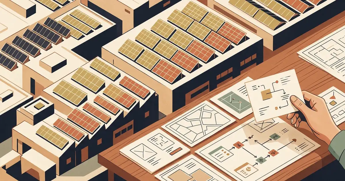 Aerial view of industrial roofs with solar potential overlay